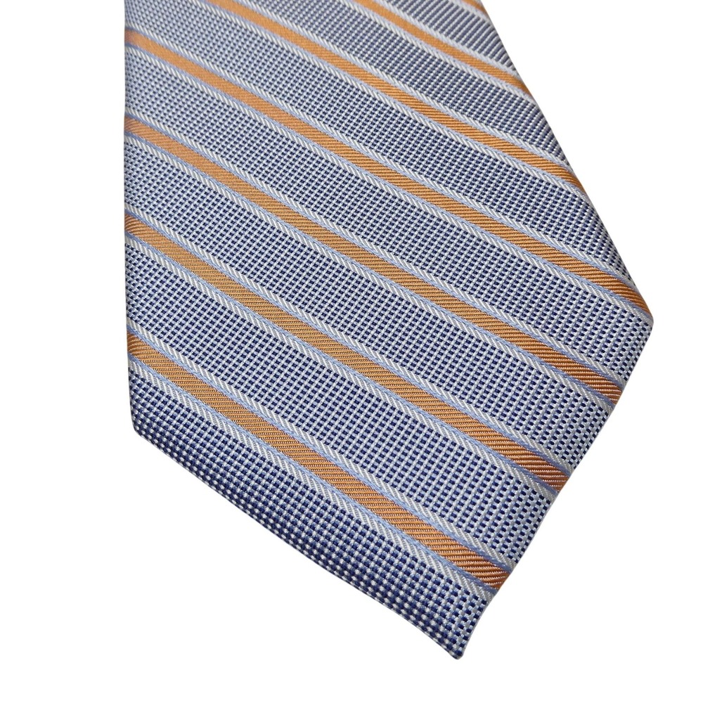 ENRO Tie Mens One Size Blue Orange Stripe 100% Silk Woven Classic Dress Necktie
